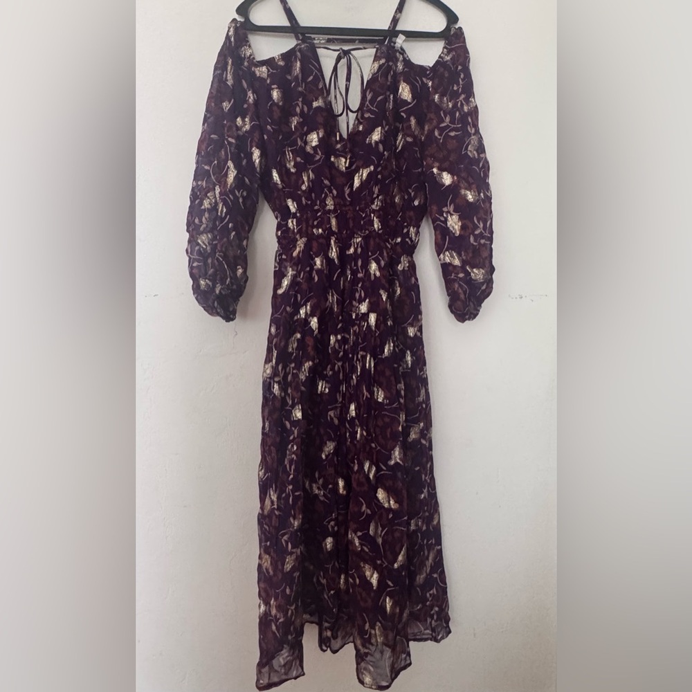 Karina Grimaldi Plum and Gold Floral Midi Dress